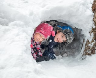 Kids in a snow cave