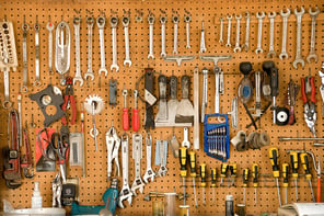 Pegboard with tools