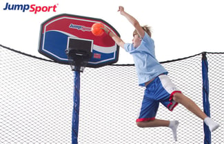Slam dunk like a pro with this basketball set assccory for your trampoline.